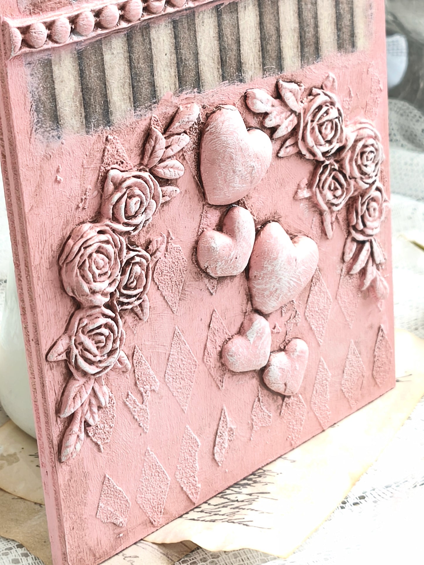 French Decor Wall Wooden Plaque with Birds and Roses