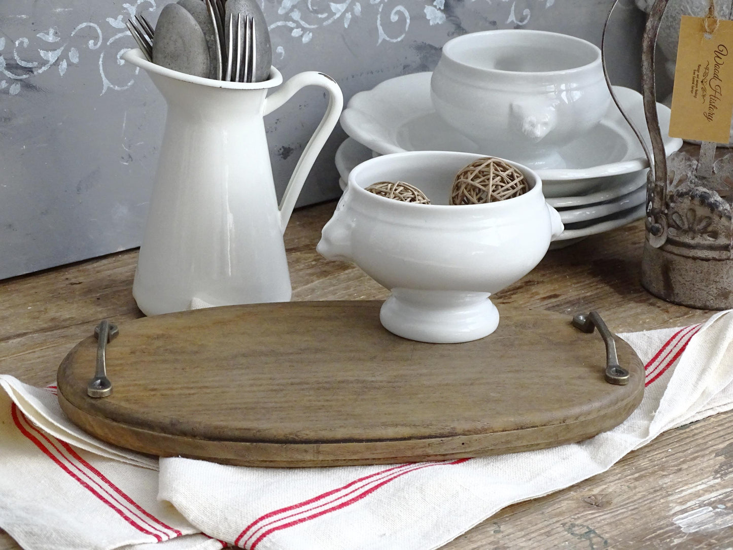 Oval Wood Bread Board Metal Handles, Cheese Board, Breadboard, Cutting Chopping Board, Farmhouse Kitchen Board, Serving Tray