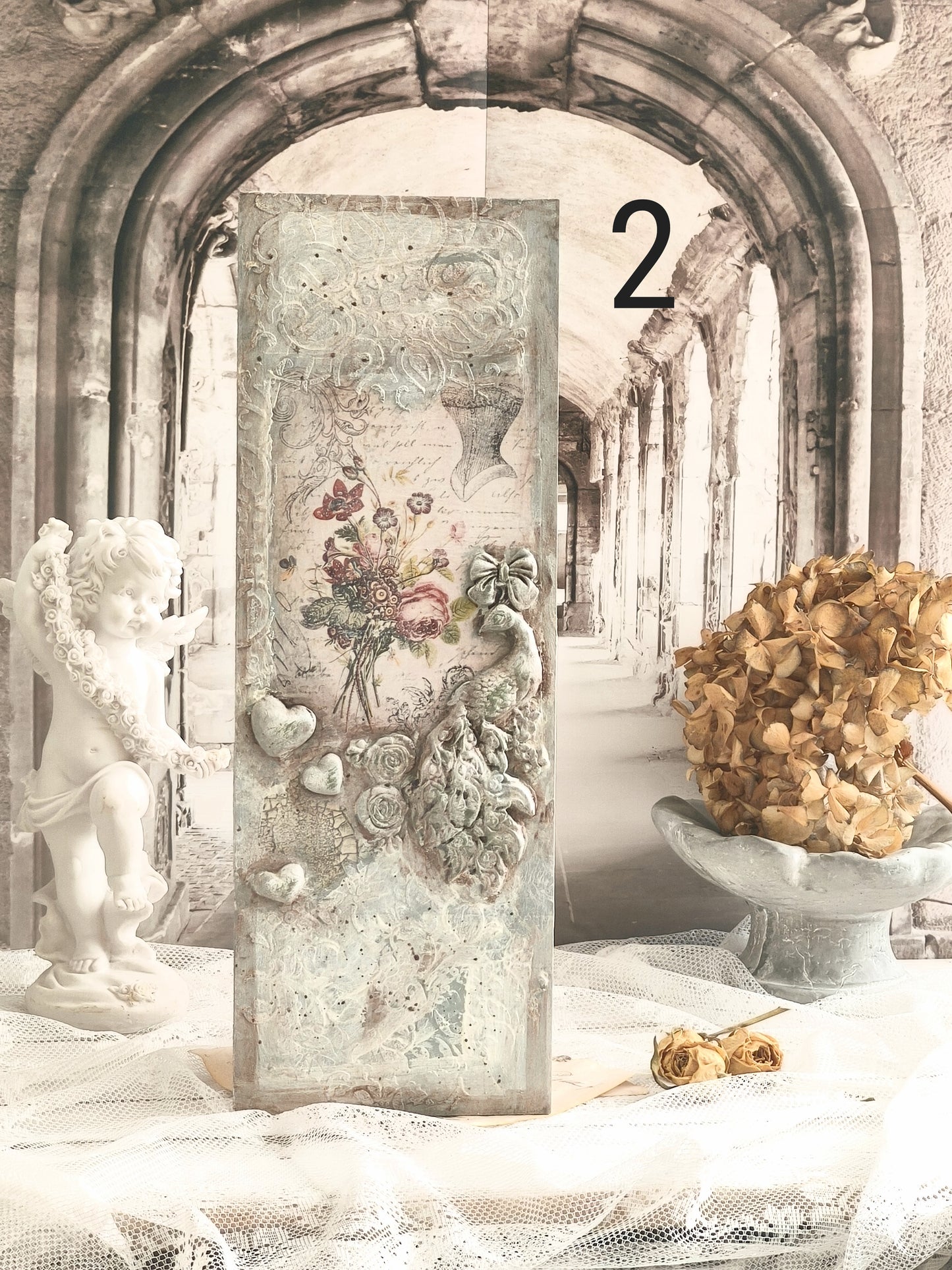 French Decor Wall Wooden Plaque with Birds and Roses