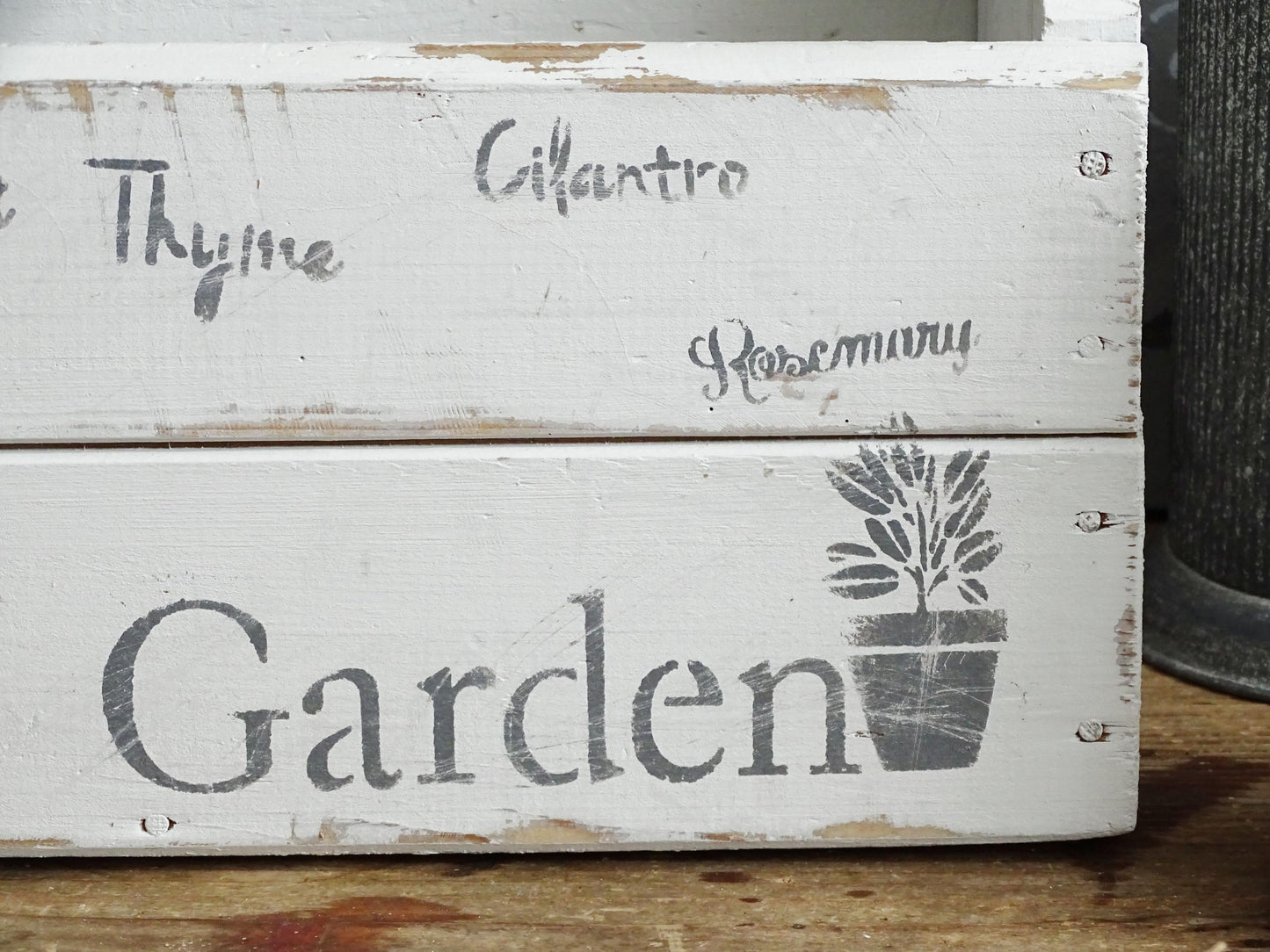 White Wood Toolbox with Handle, Caddy, Carpenter Tool Box, Garden Tote, Farmhouse Tool Carrier, Compartment Storage Box, Wood Trug Basket