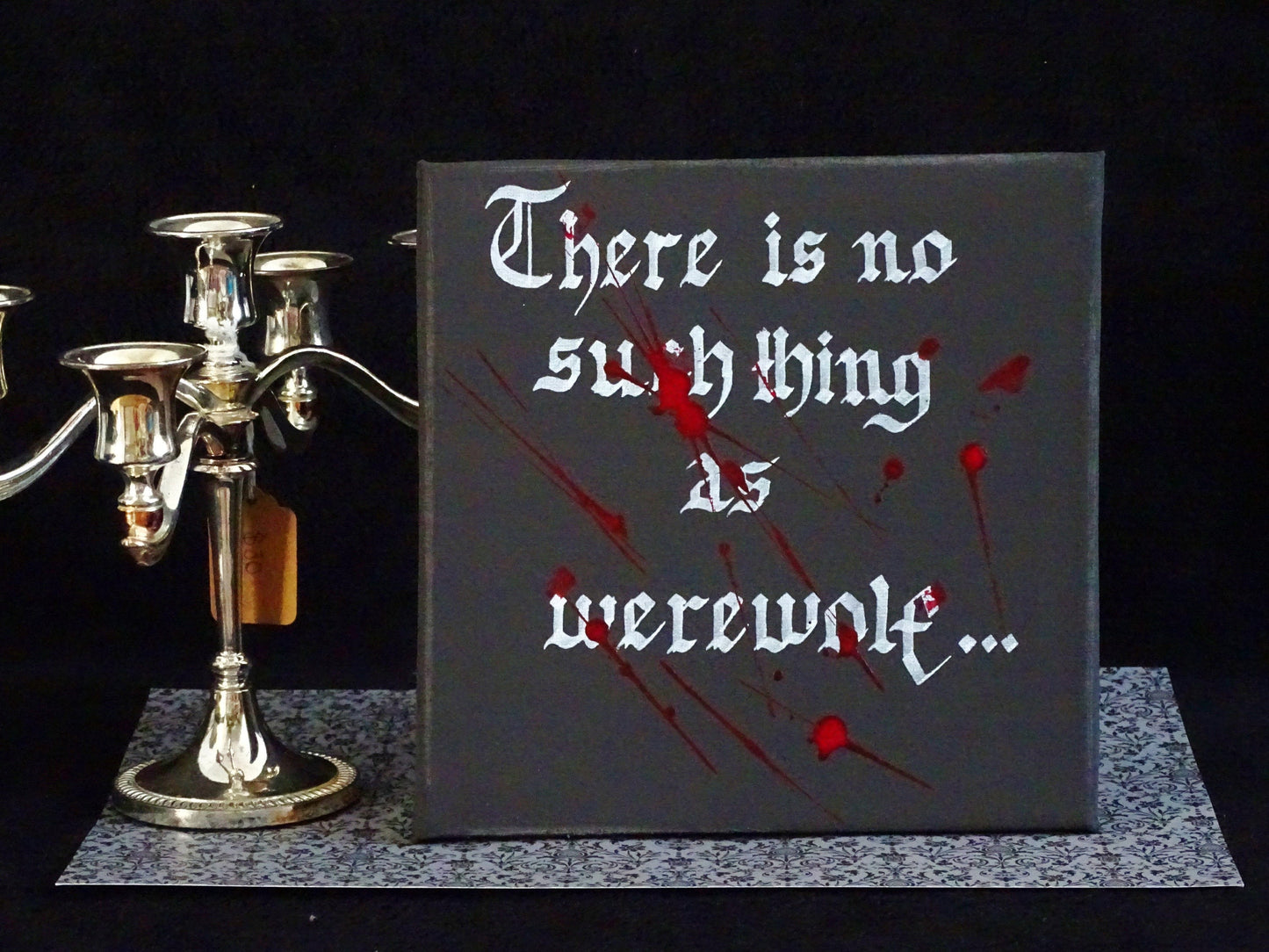 Gothic Werewolf Canvas Plaque, Hand-Lettered Horror Art