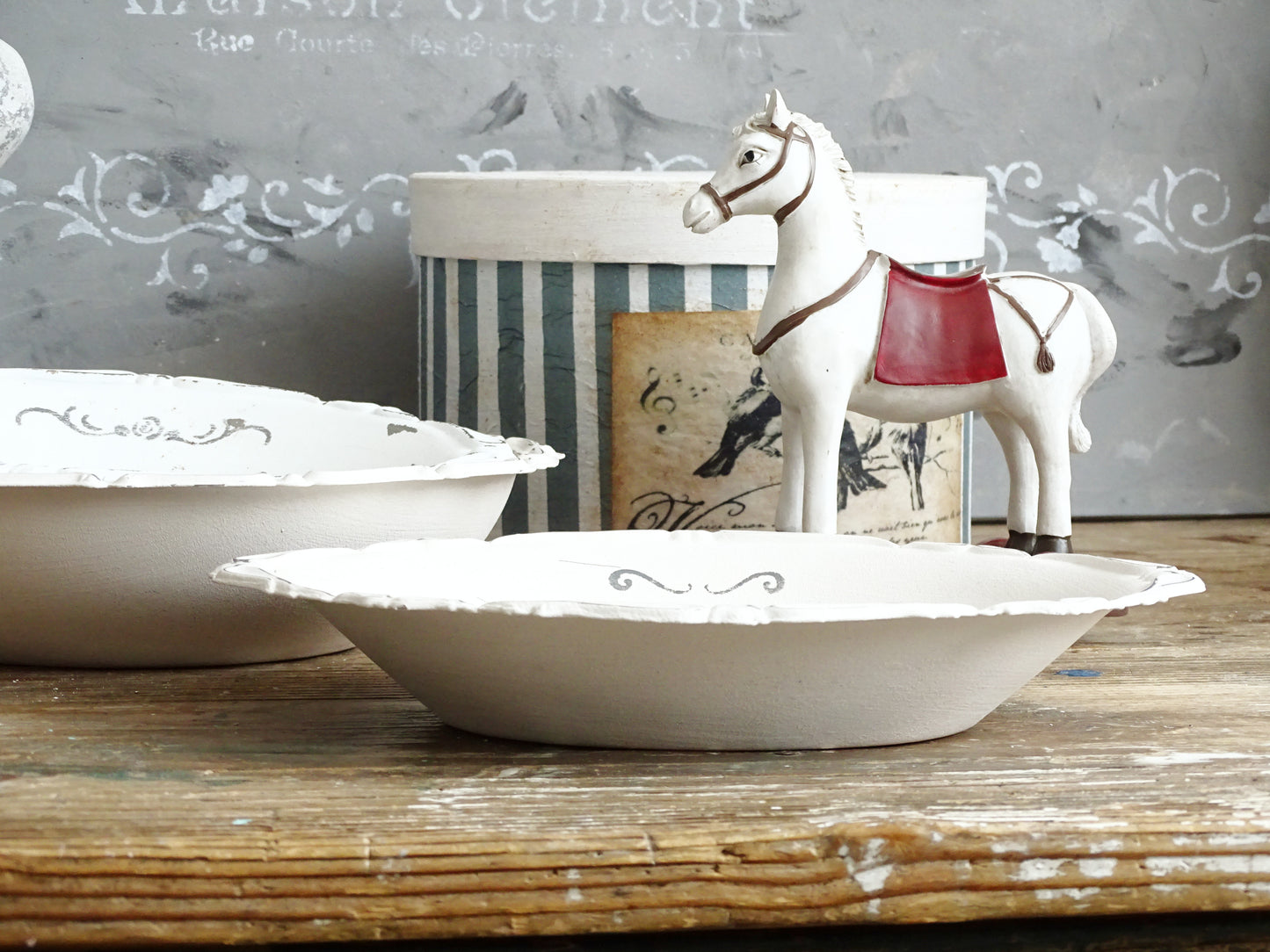 White Ornate Metal Bowl, Round Trinket Tray, Shabby Chic Decor
