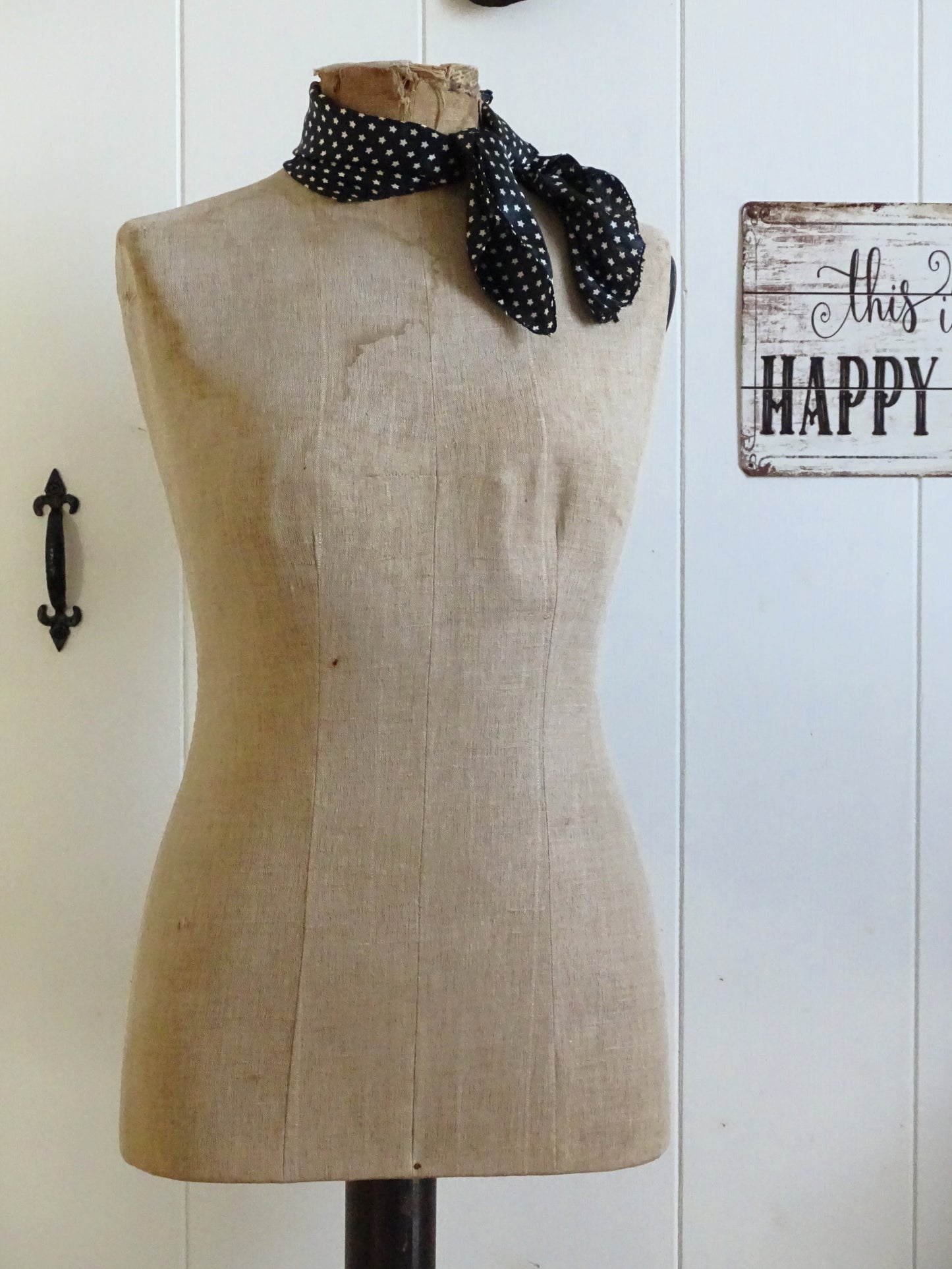 Antique French Mannequin: Tailor Dummy Female Dress Form, Oak Stand
