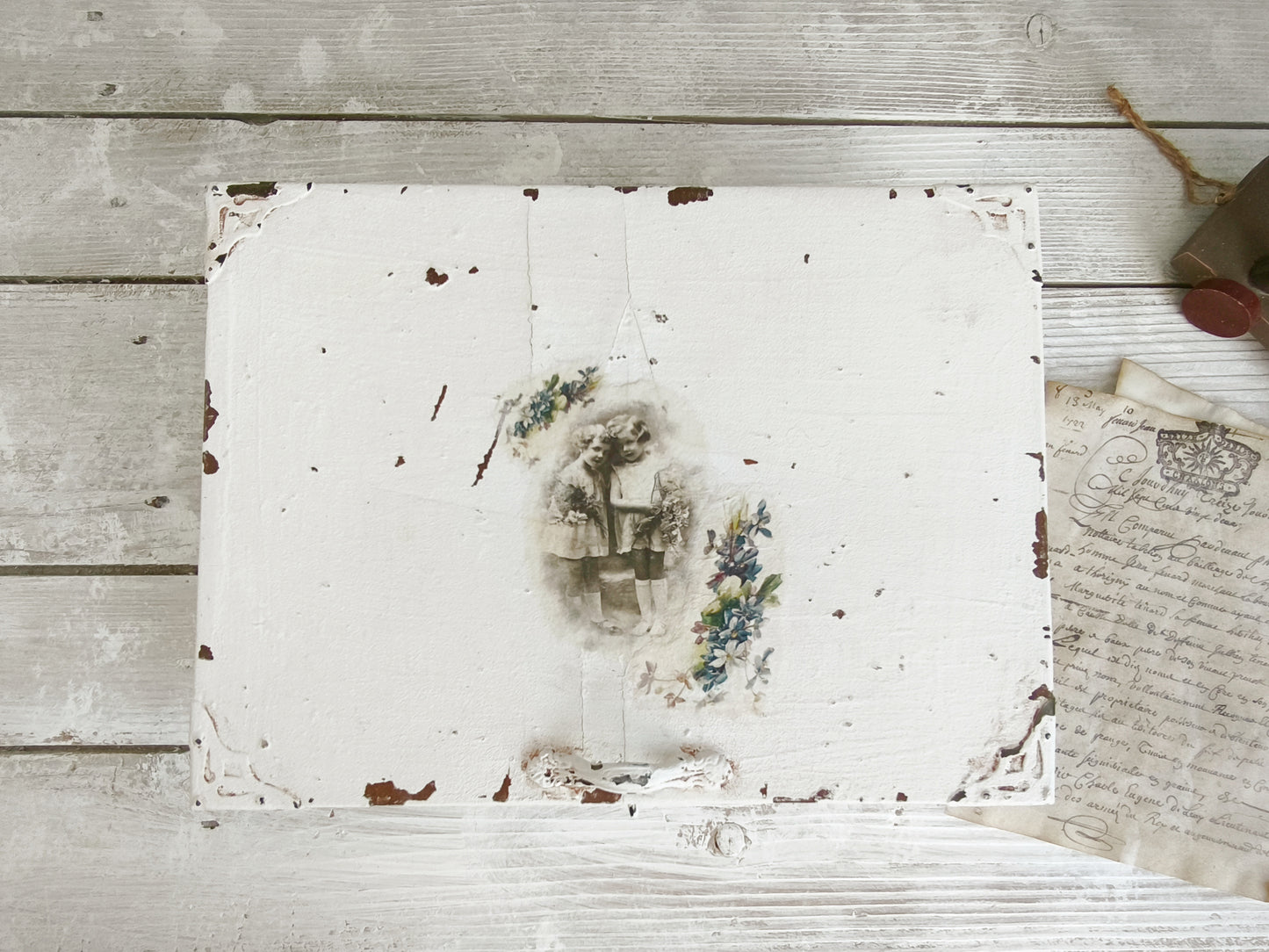 Antique Mirrored White Jewelry Wooden Box