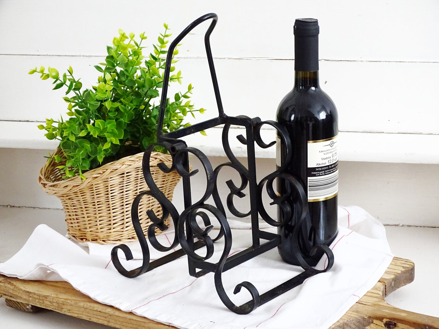 Hand Wrought Iron Wine Bottle Holder: Gothic Tabletop Barware