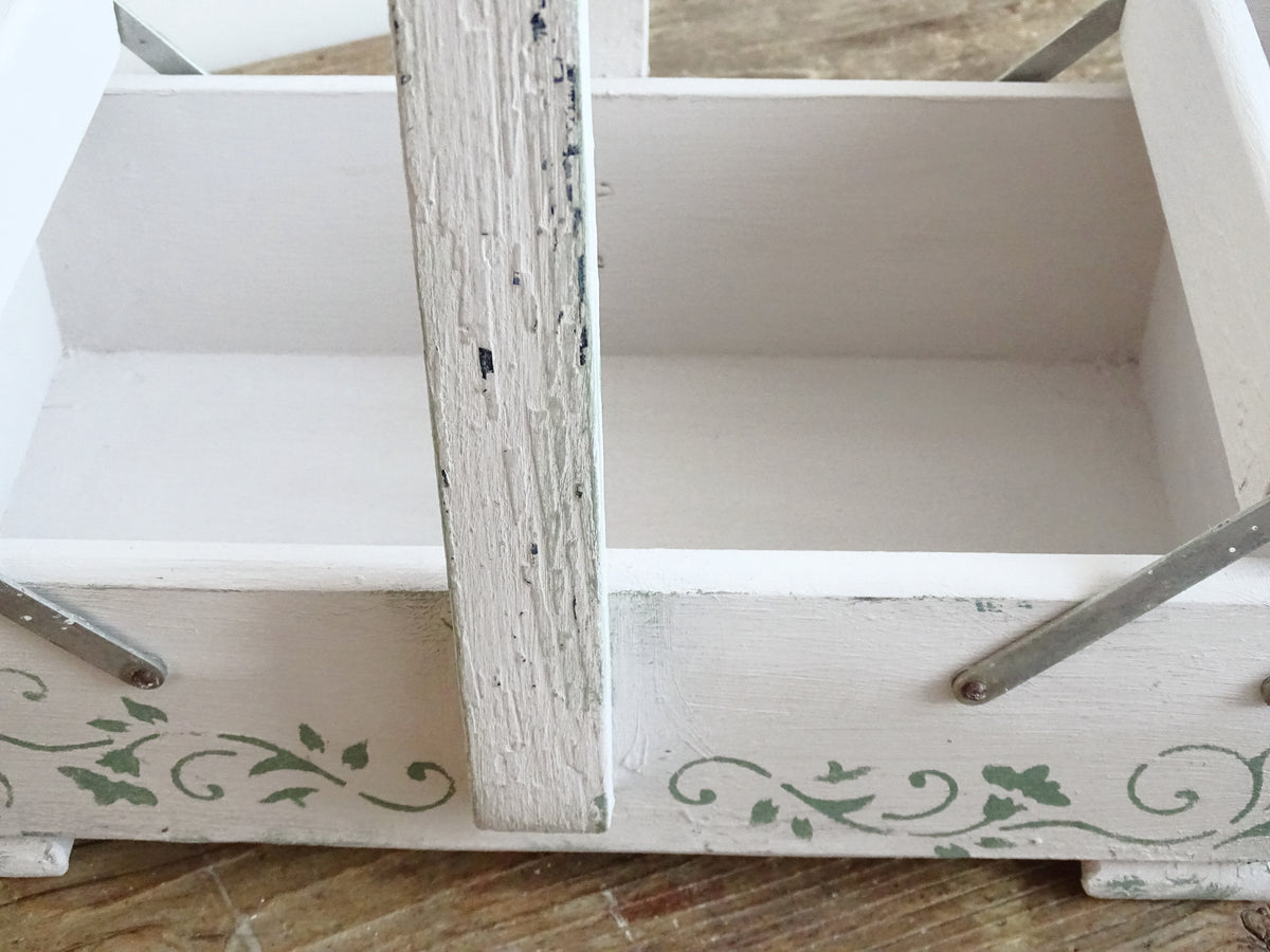 Antique Large Accordion Sewing Box: Shabby Chic Off White Wood Expandable Storage