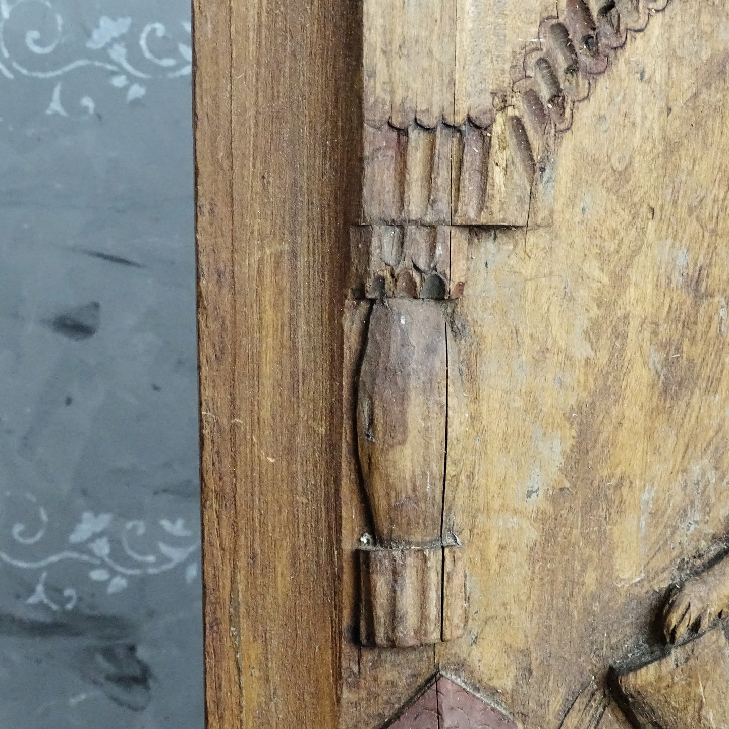 Saint Florian Hand Carved Wooden Panel, Rustic Primitive Carving Folk Art Plaque