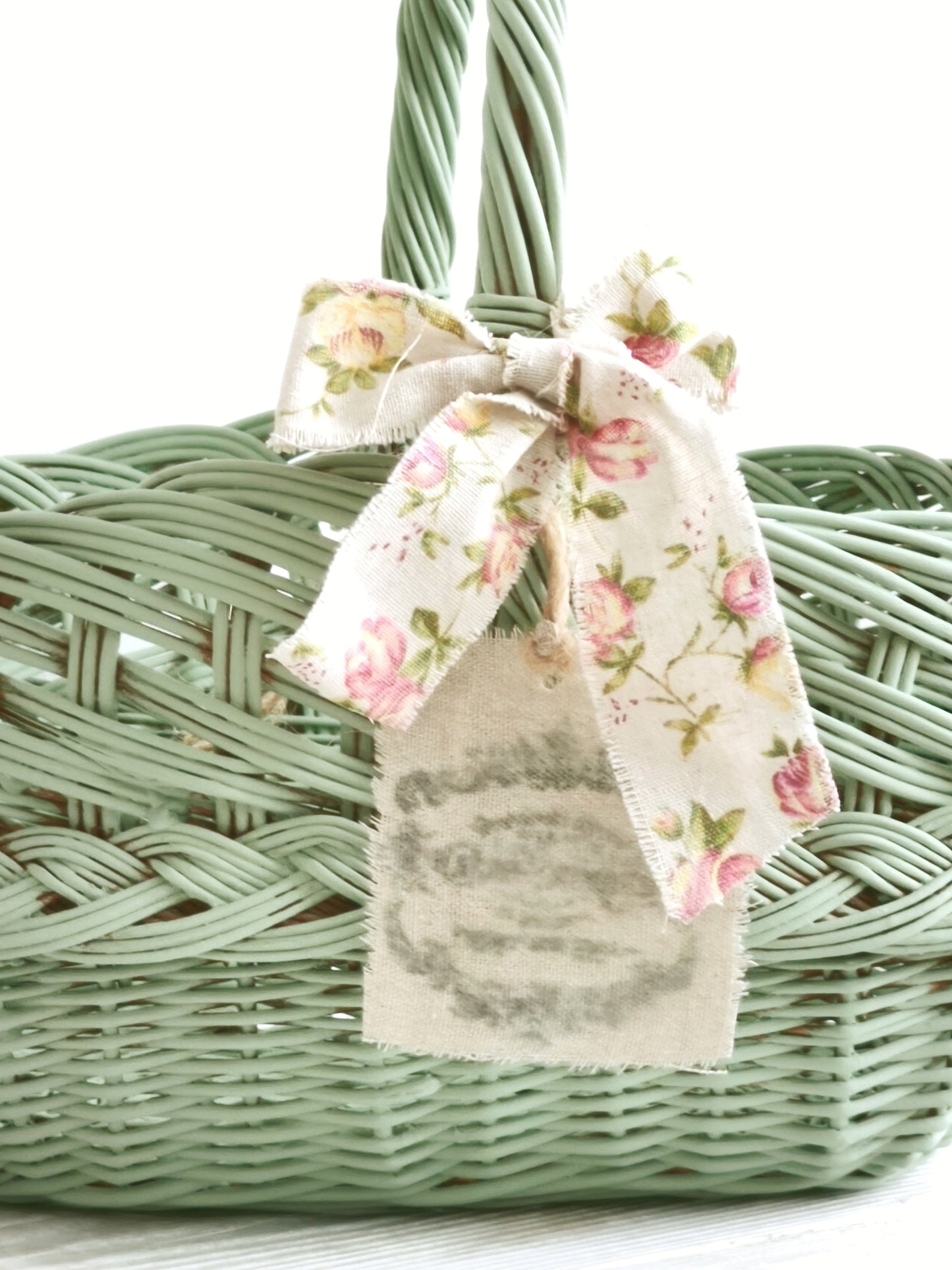 Green Wicker Market Basket with Bow