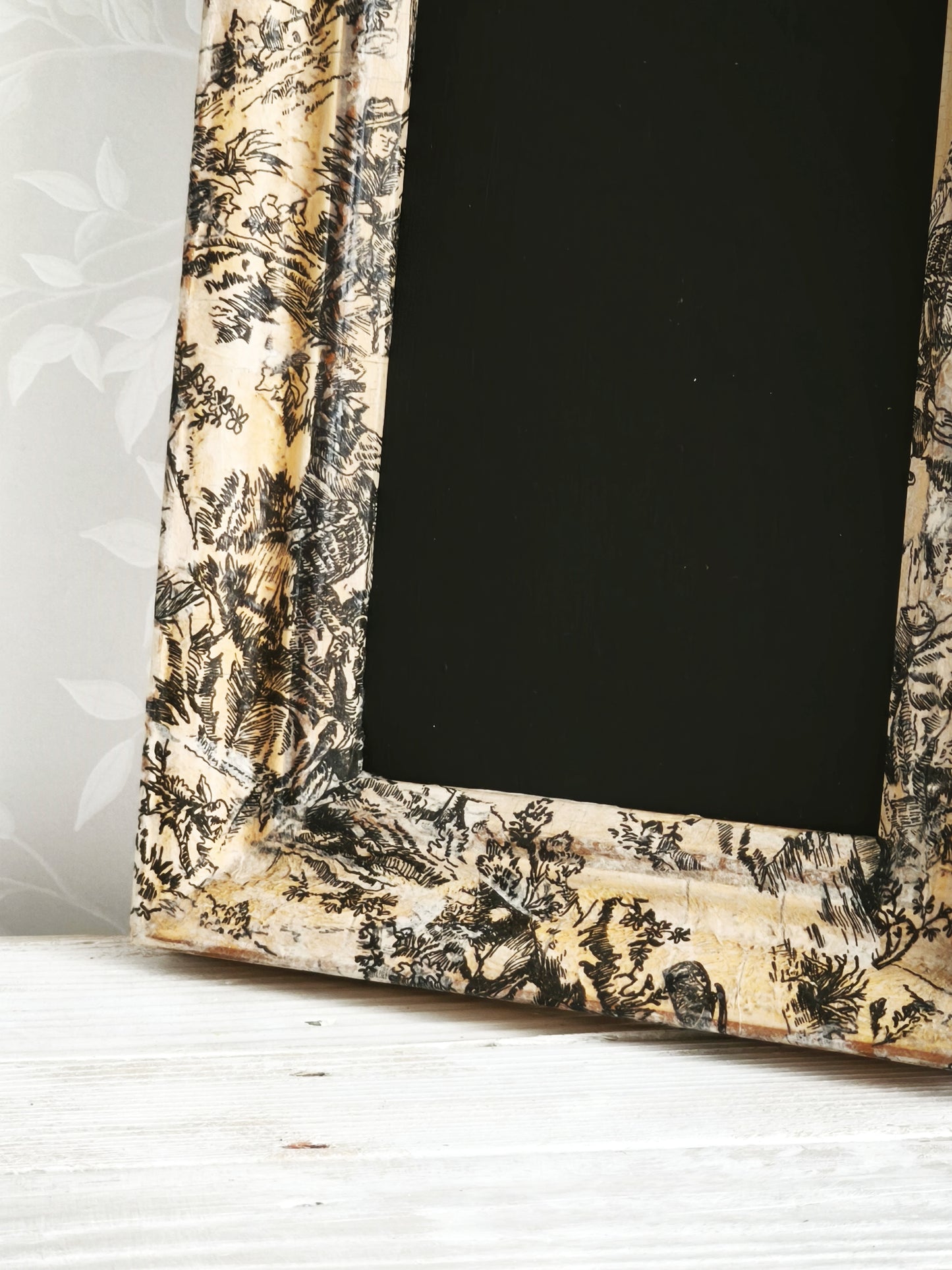 Antique Toile Framed Chalkboard, Message Board
