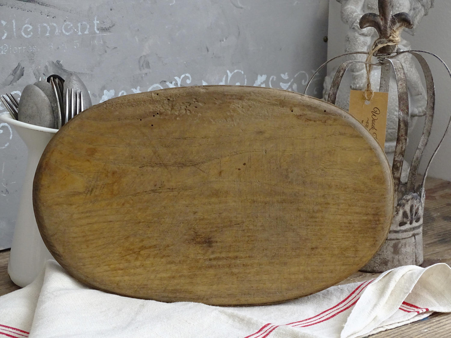 Oval Wood Bread Board Metal Handles, Cheese Board, Breadboard, Cutting Chopping Board, Farmhouse Kitchen Board, Serving Tray