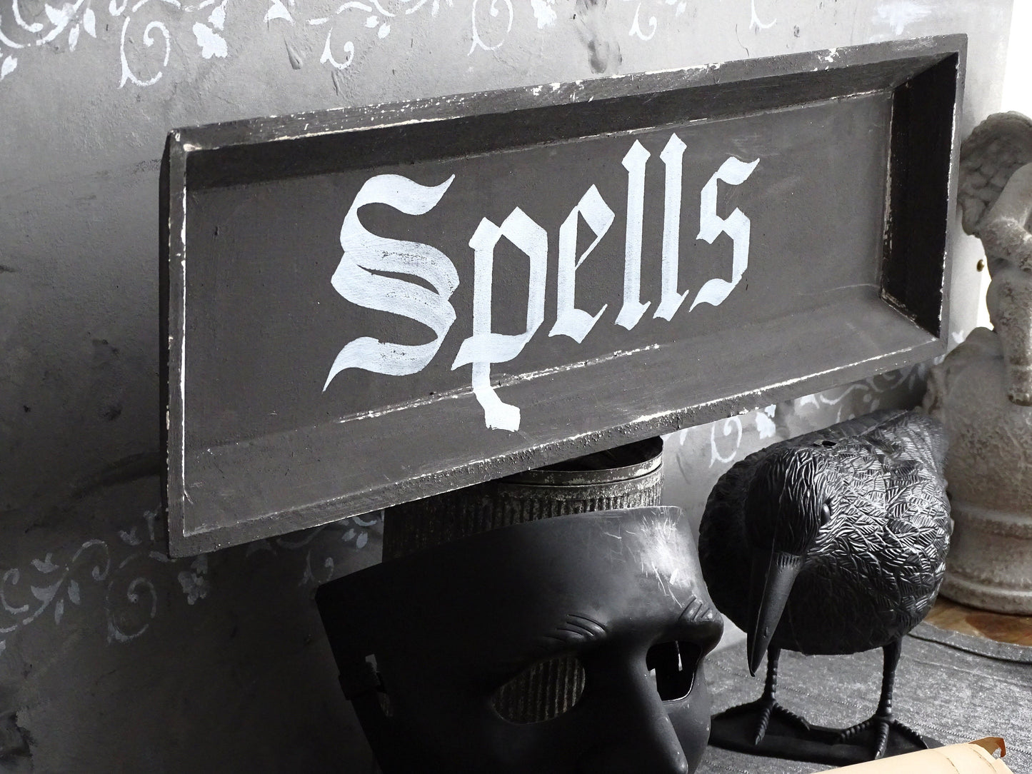 Witch SPELLS, Gothic Original Artwork on Wood, Hand Painted, Hand Lettered