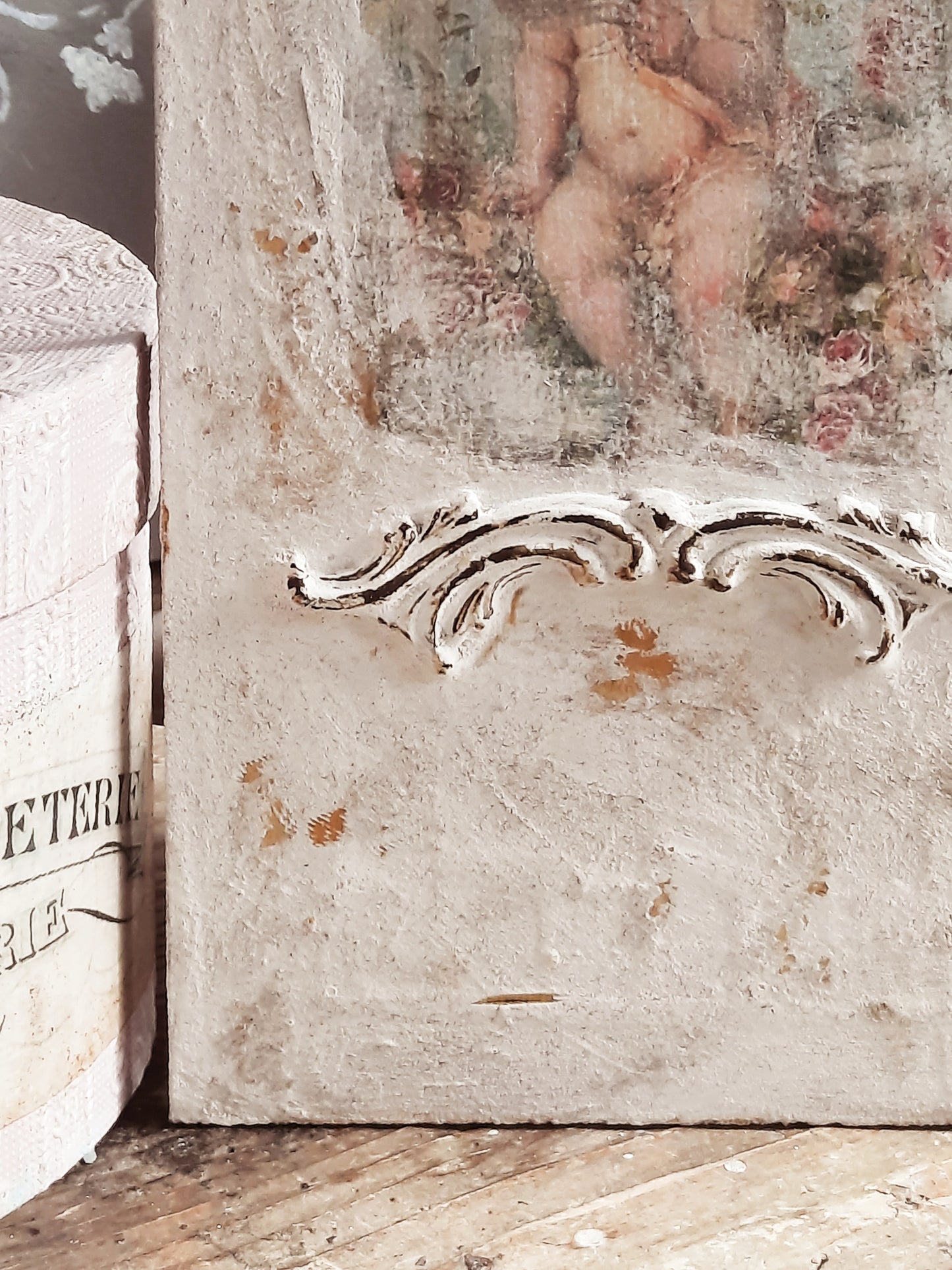Baroque Cherub Angel French Wall Panel, Floral Cherub Picture Plaque, Shabby Chic Brocante Pediment, Antique Victorian Rococo Style Wall Art