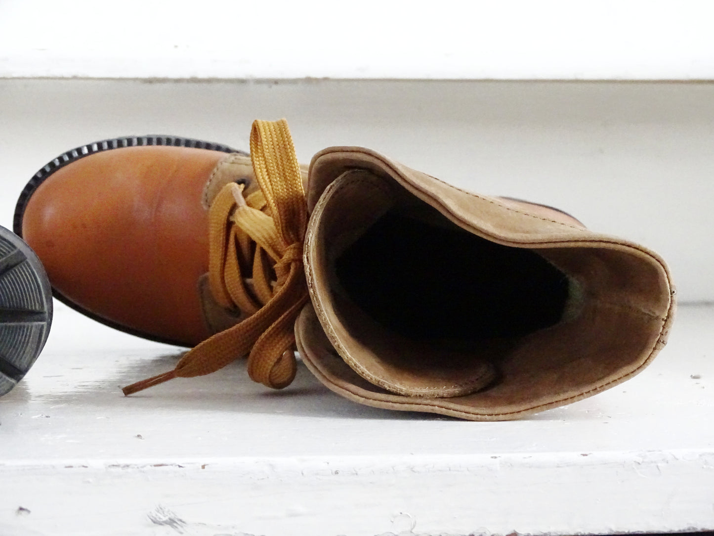 Brown Suede Leather Ankle Boots, Orange Faux Leather, Lace Up, Chunky Heel, Cowboy Style