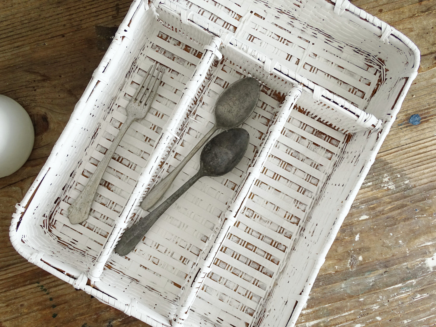White Wicker Flatware Tray, Cuttlery Caddy Holder, Compartment Divided Box, Drawer Organizer, Shadow Box