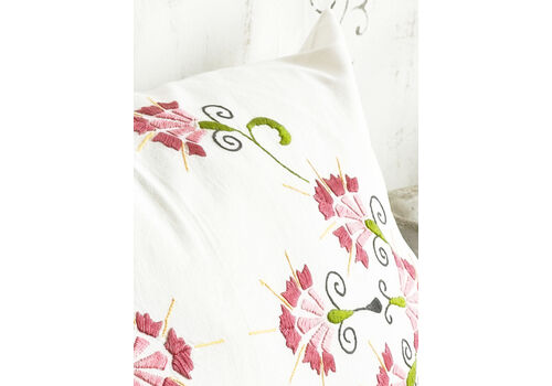 Upcycled Bed Linen Cushion with Hand Embroidered Red Flowers