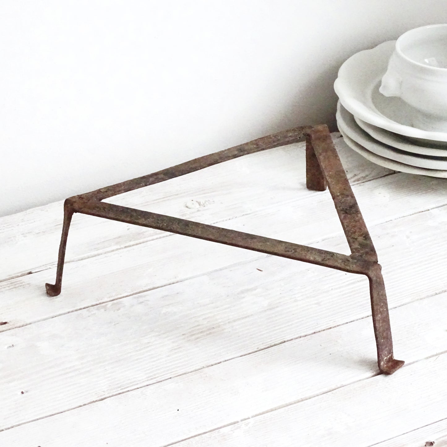 Antique Fireplace Metal Trivet, Hand Forged Iron, Primitive Cookware Tool, Hot Pot Stand
