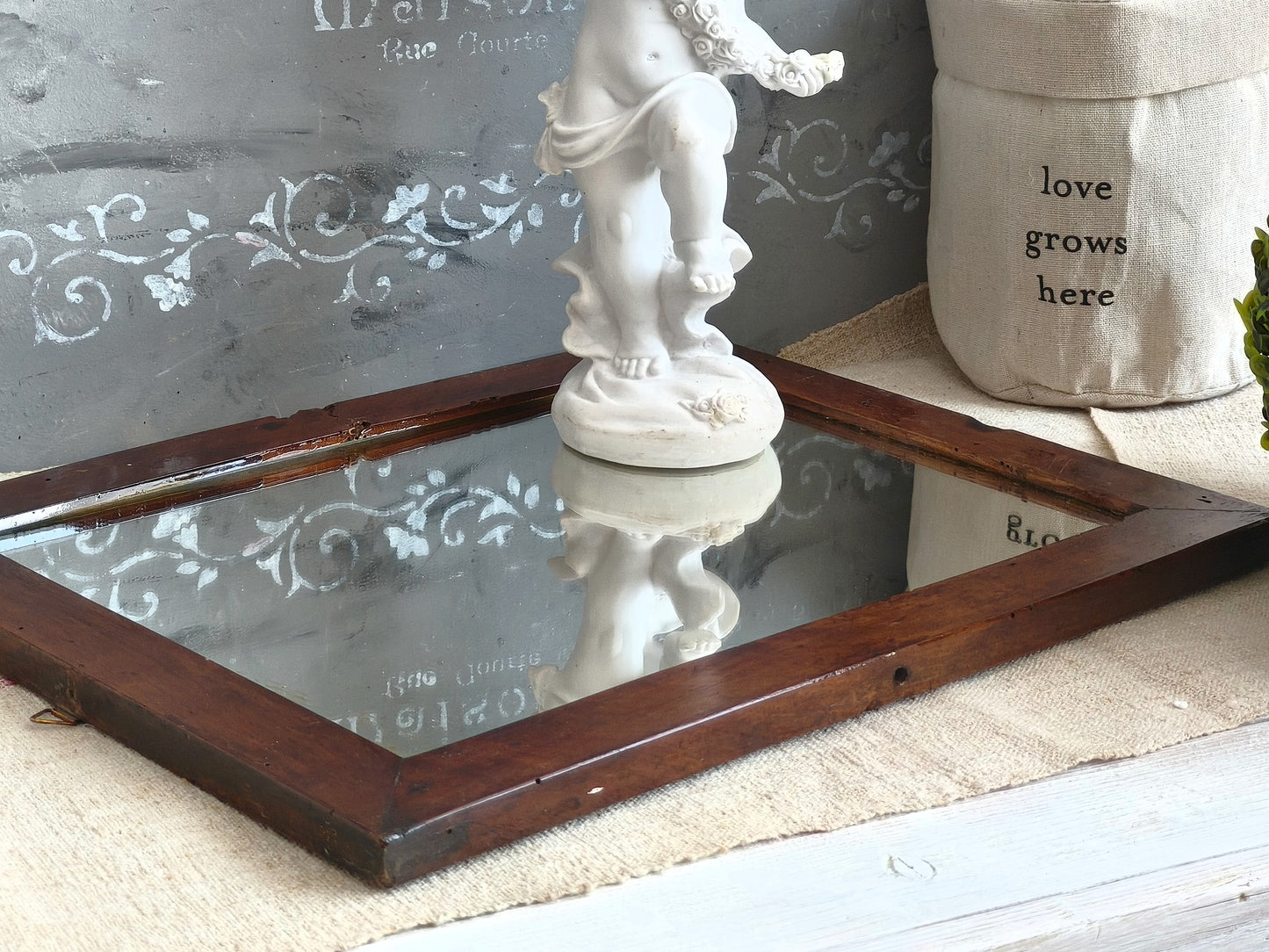 Antique Walnut Wood Wall Mirror, Primitive Wall Decor