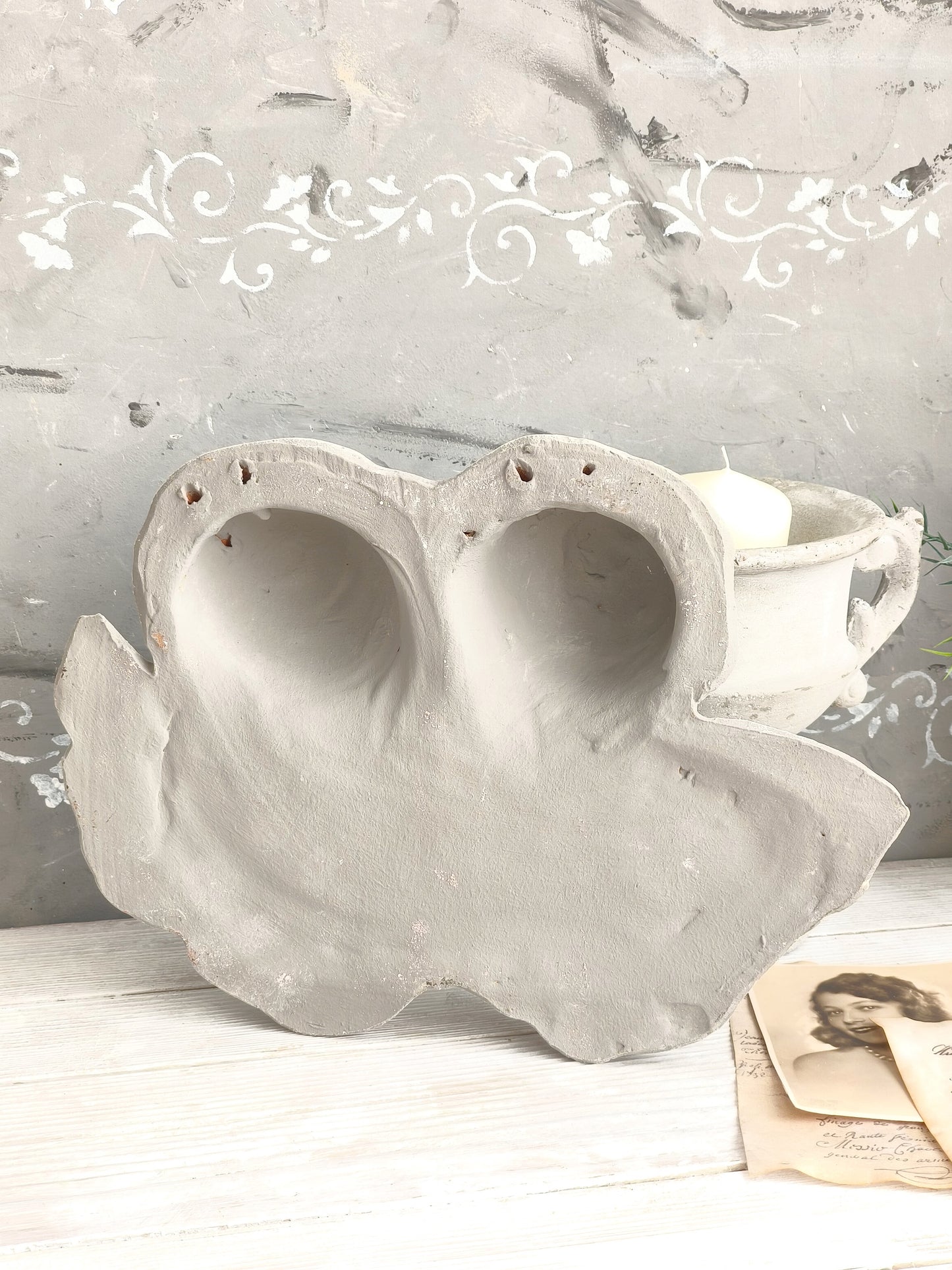 Large Plaster Cherubs Head Wall Sculpture, Bas Relief Chalkware Putti Angels, Shabby Chic Decor