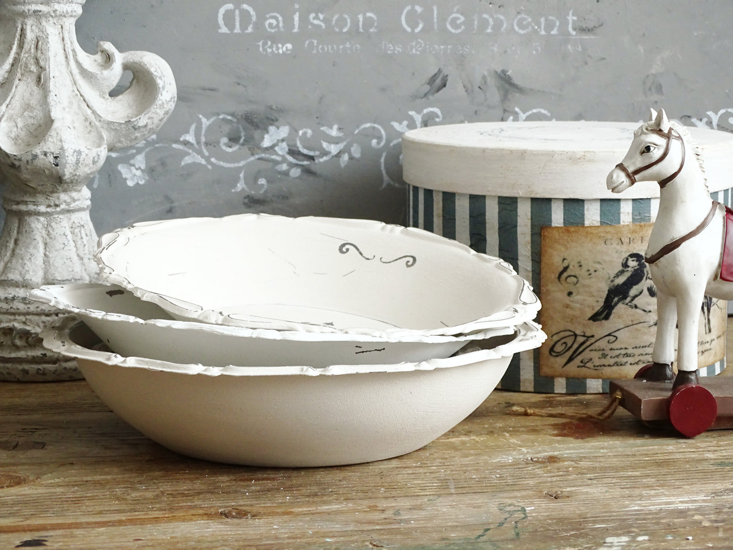 White Ornate Metal Bowl, Round Trinket Tray, Shabby Chic Decor