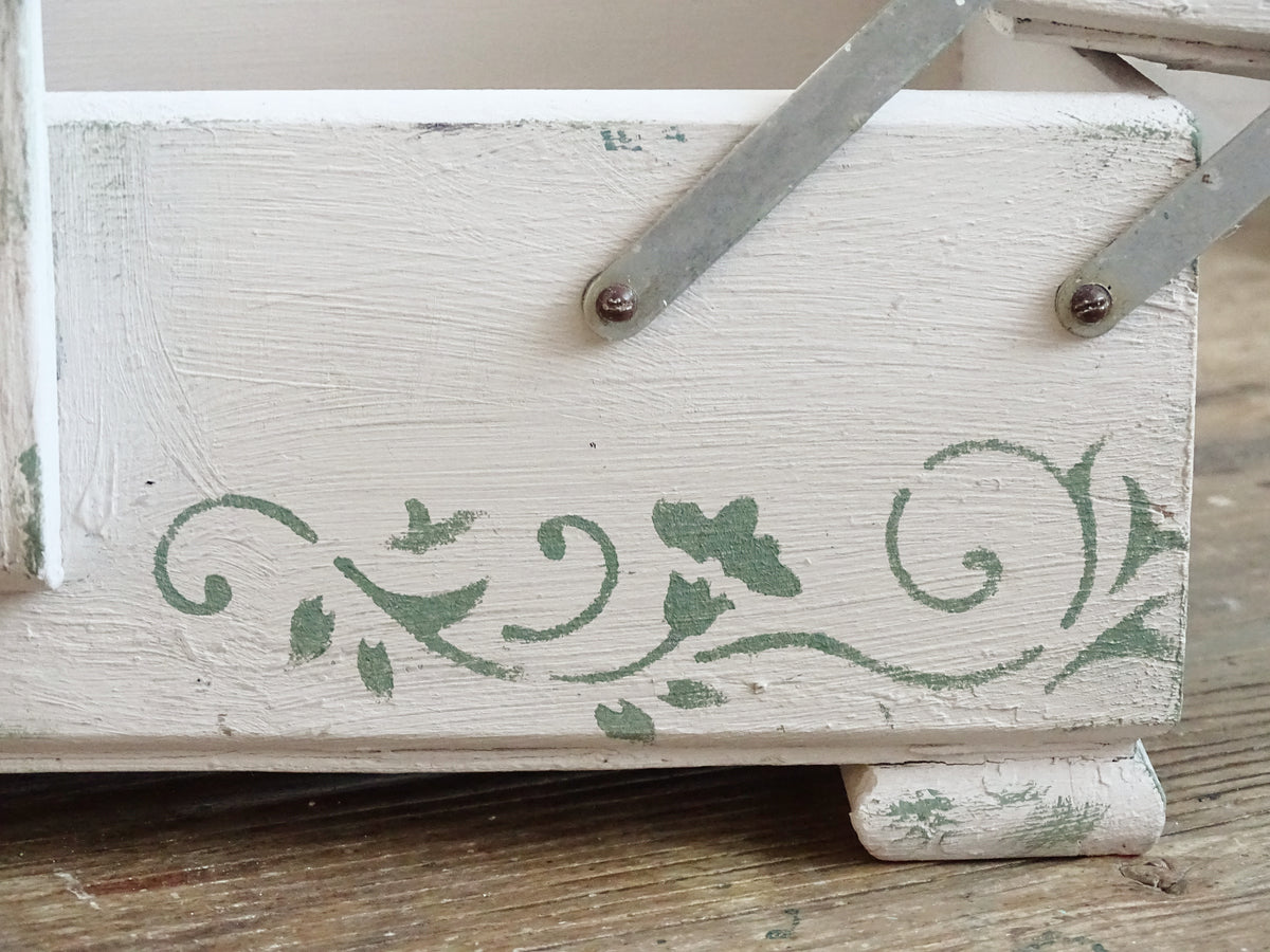 Antique Large Accordion Sewing Box: Shabby Chic Off White Wood Expandable Storage