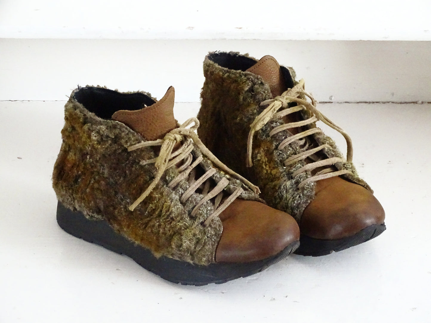 Papucei Leather Designer Shoes Sheep Fur, Chunky Shoes, Ankle Lace Up Boots, Booties, Shoes Women Men, US 9 EU 40 UK 6.5