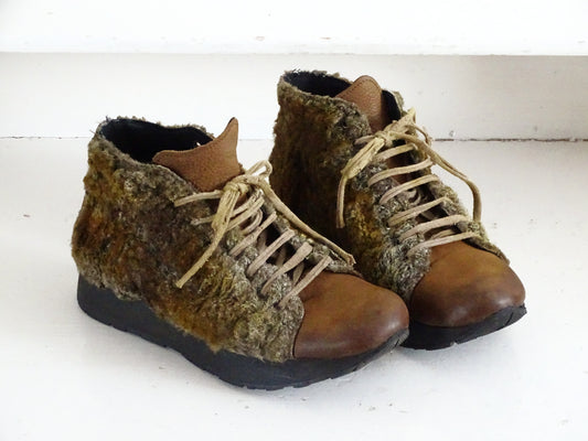 Papucei Leather Designer Shoes Sheep Fur, Chunky Shoes, Ankle Lace Up Boots, Booties, Shoes Women Men, US 9 EU 40 UK 6.5