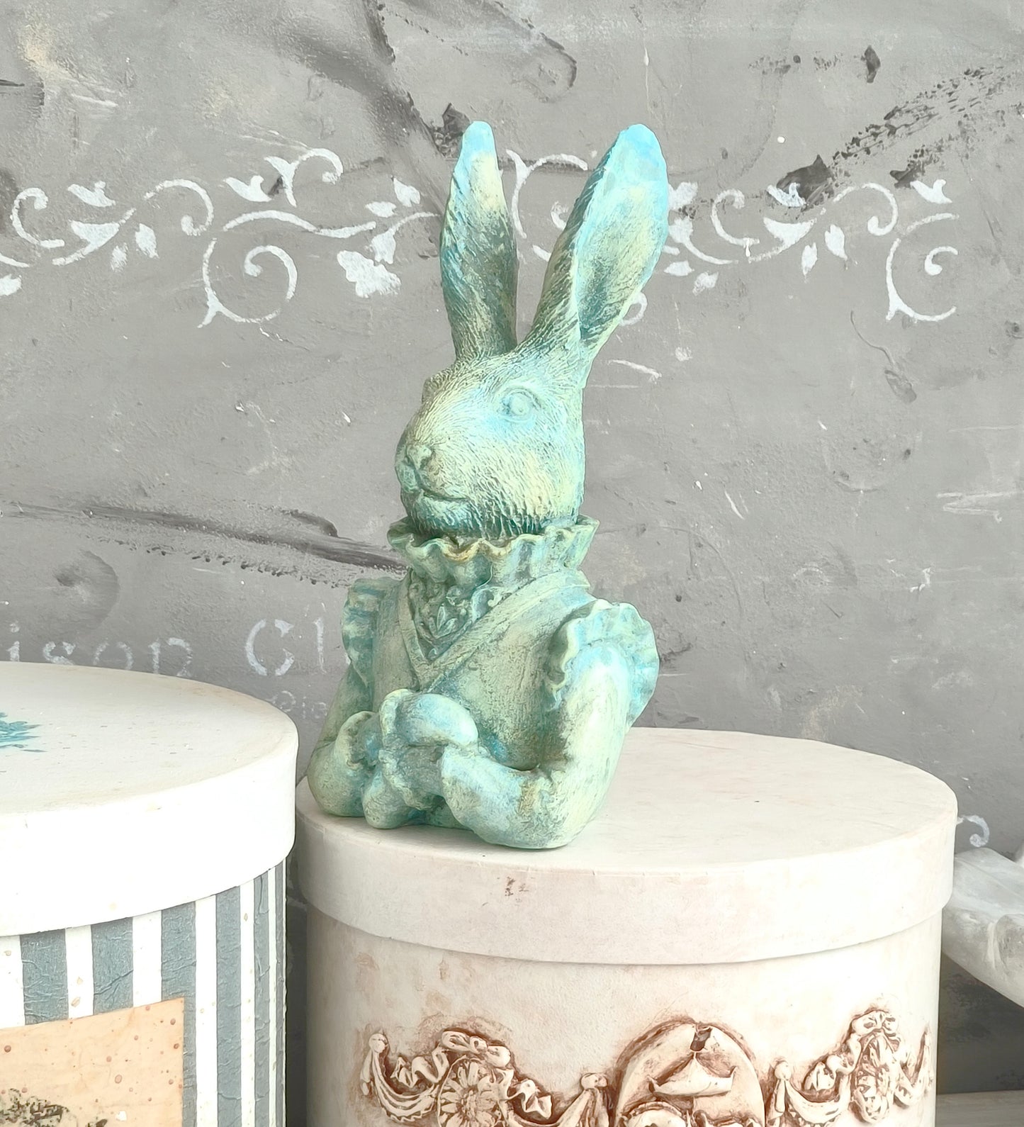 Turquoise Blue Rabbit Hare Bust Statue, Figurine, Ornament, Shabby Chic Decor