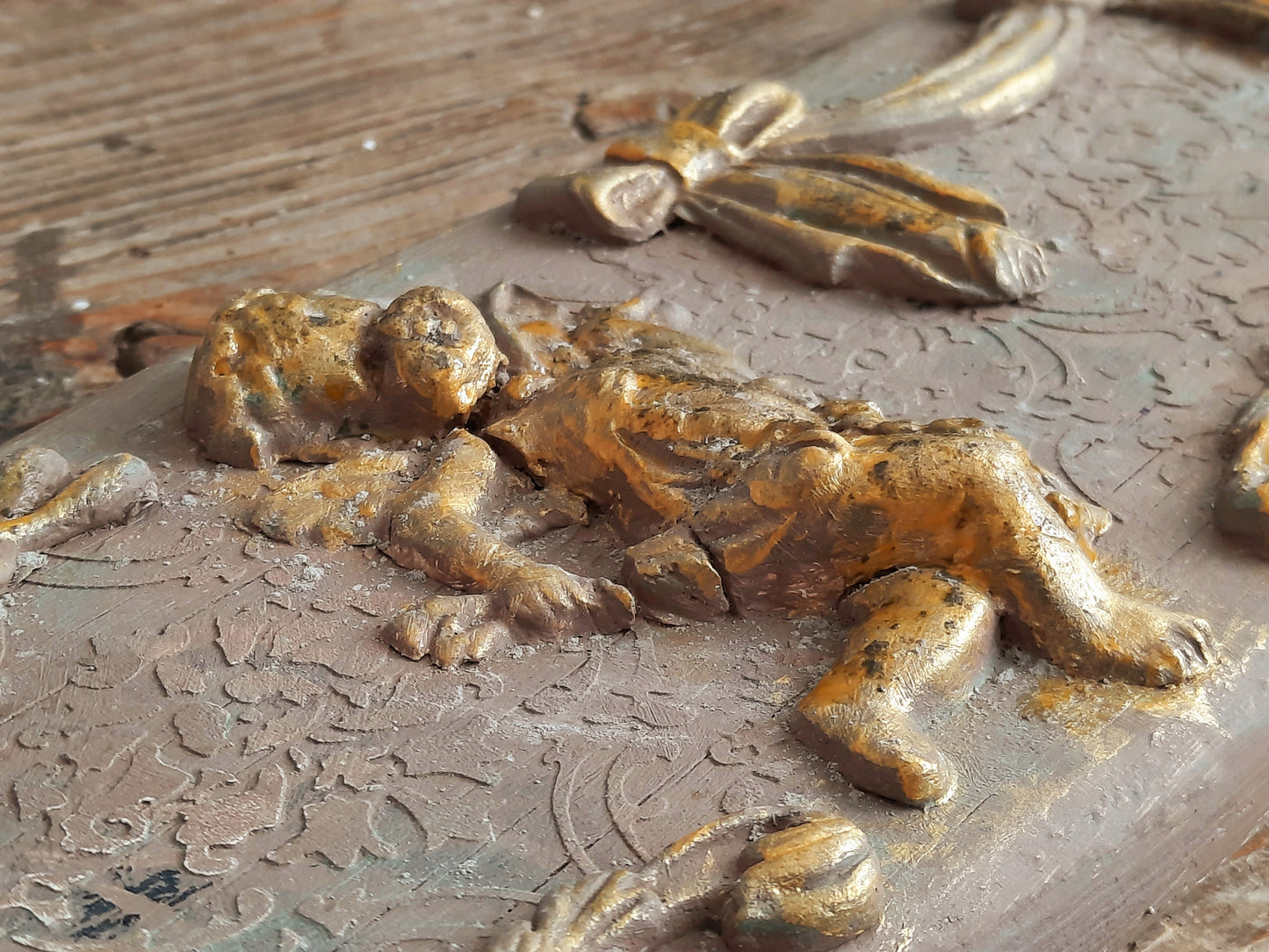 Cherubs Wood Wall Plaque, French Decor Panel Above Door