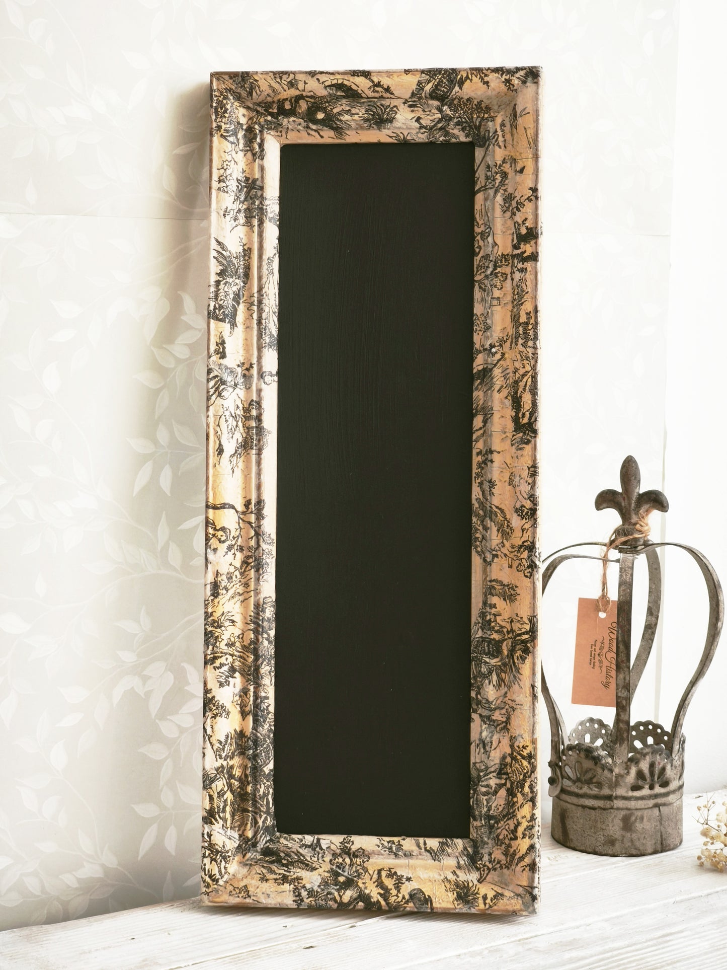 Antique Toile Framed Chalkboard, Message Board