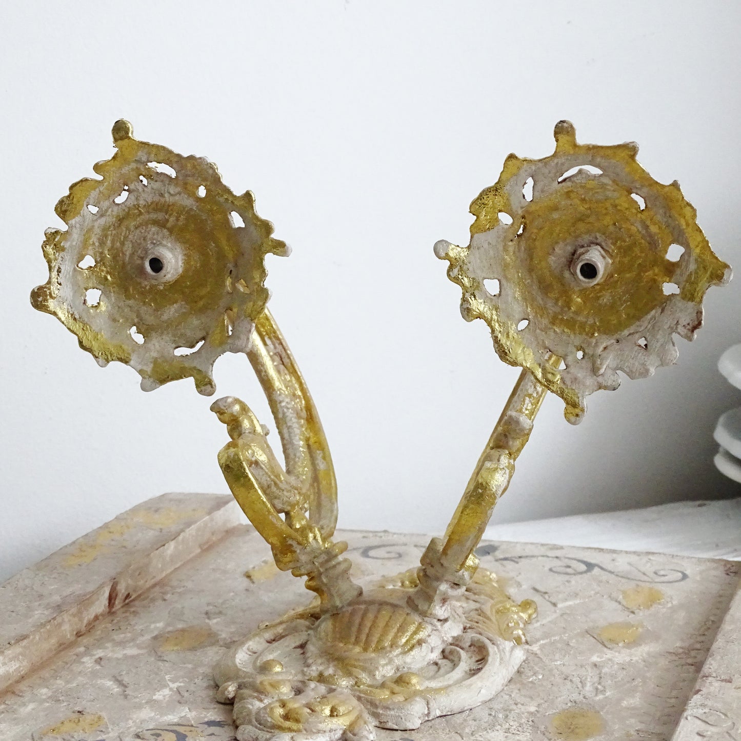 Antique Wall Iron Candle Sconce on Wooden Plaque