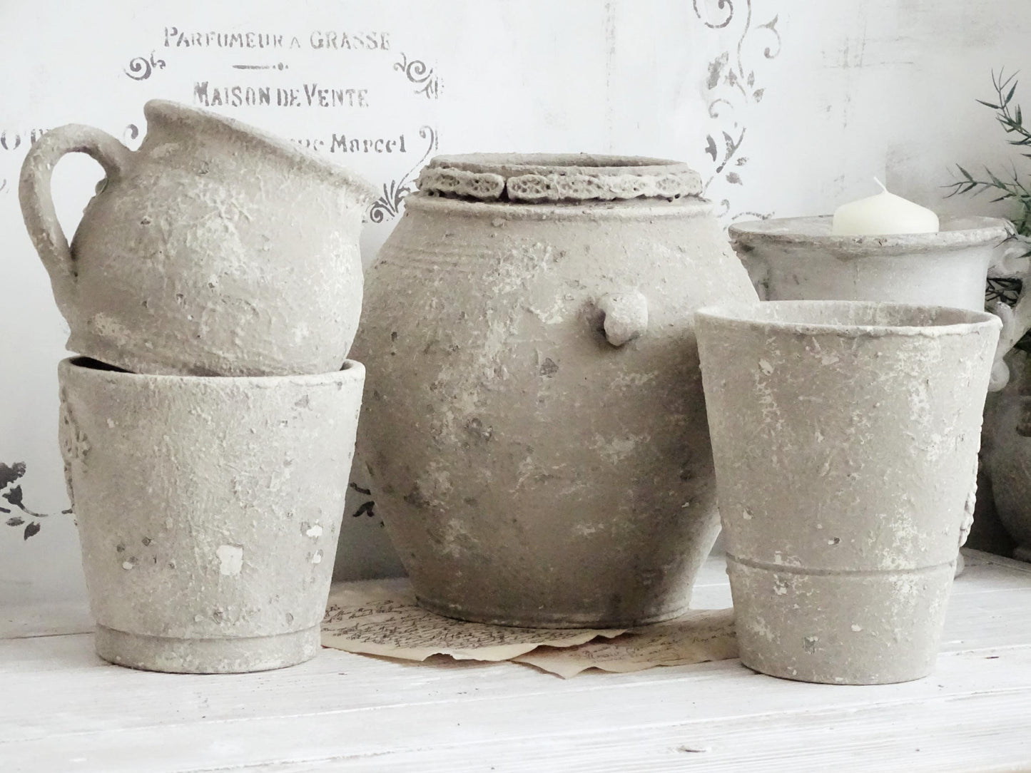 Distressed Gray Ceramic Plant Pot Stone Effect, Textured Planter, Flower Pot Clay Ornaments, Indoor Gardening, Rustic Pottery Vase