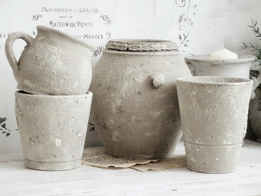Distressed Gray Ceramic Plant Pot Stone Effect, Textured Planter, Flower Pot Clay Ornaments, Indoor Gardening, Rustic Pottery Vase