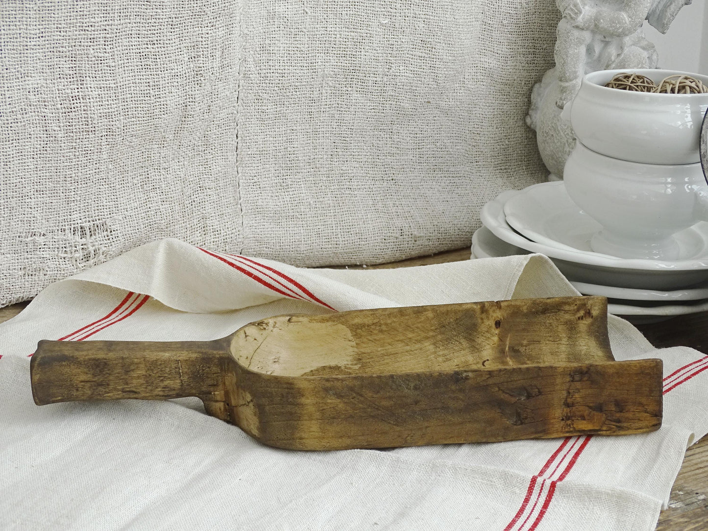 Antique Wood Grain Scoop, Carved Wood Grain Shovel, Grain Ladle, Wood Flour Scoop, Primitive Antiques, Rustic Farmhouse Decor Farm Hand Tool