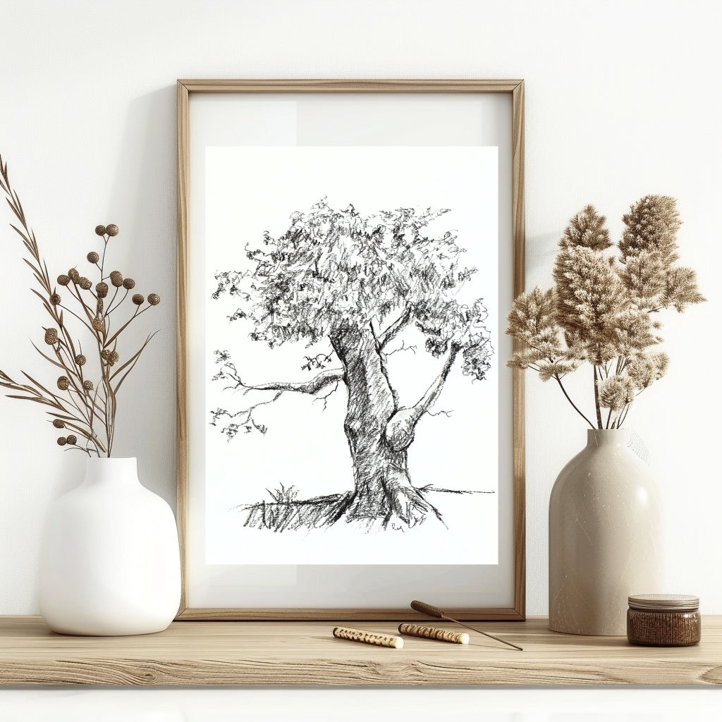 Tree Original Charcoal Drawing, Sketch