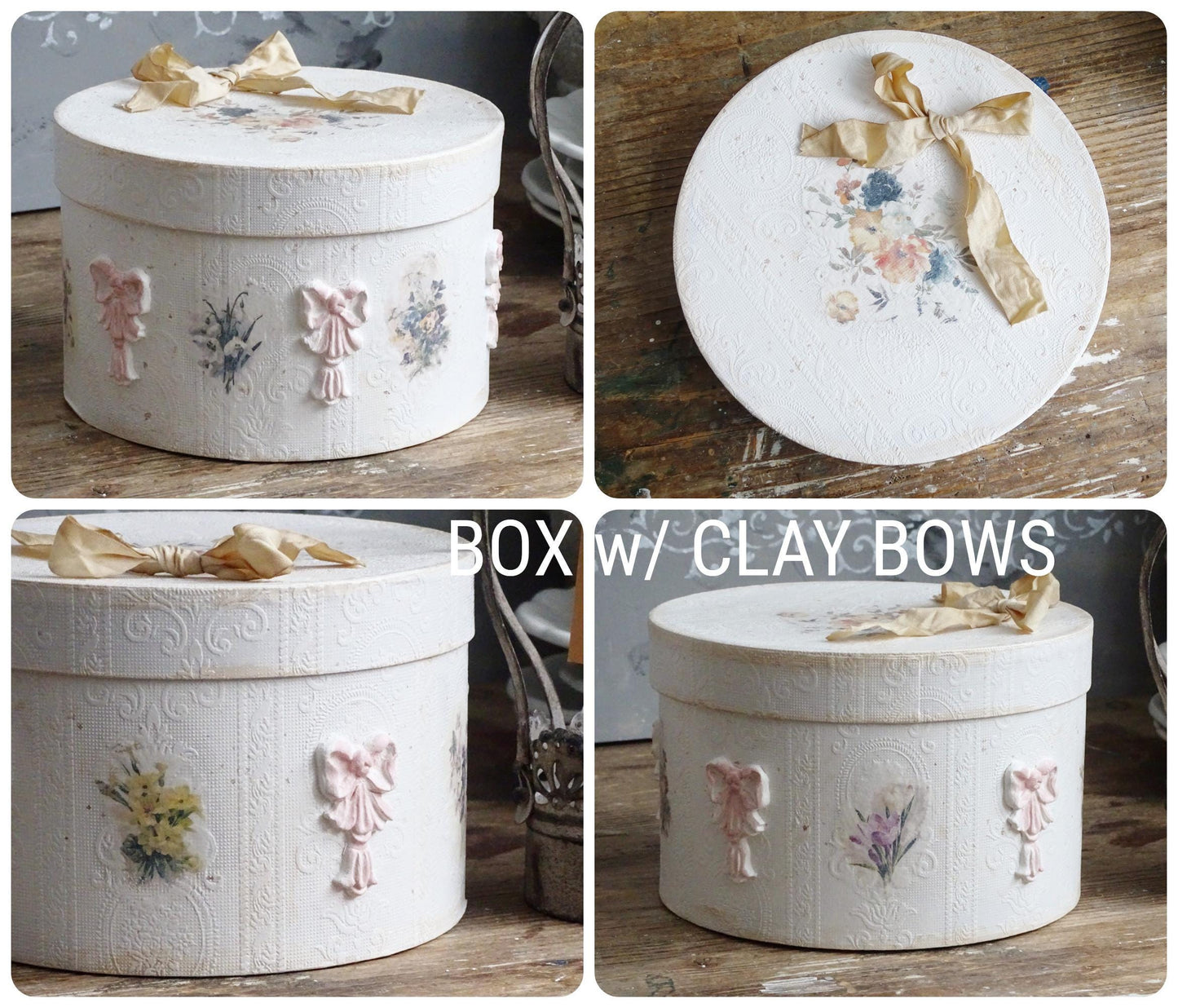 Shabby Chic Hat Box: Aged French Country Decor, Romantic Storage
