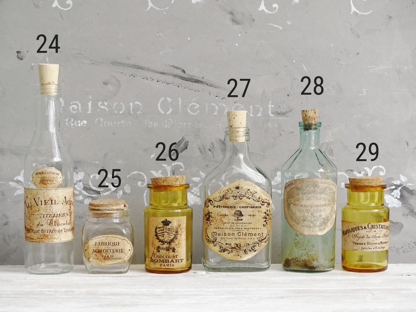 Small Apothecary Medicine Bottle Jar with French Label & Cork Stopper