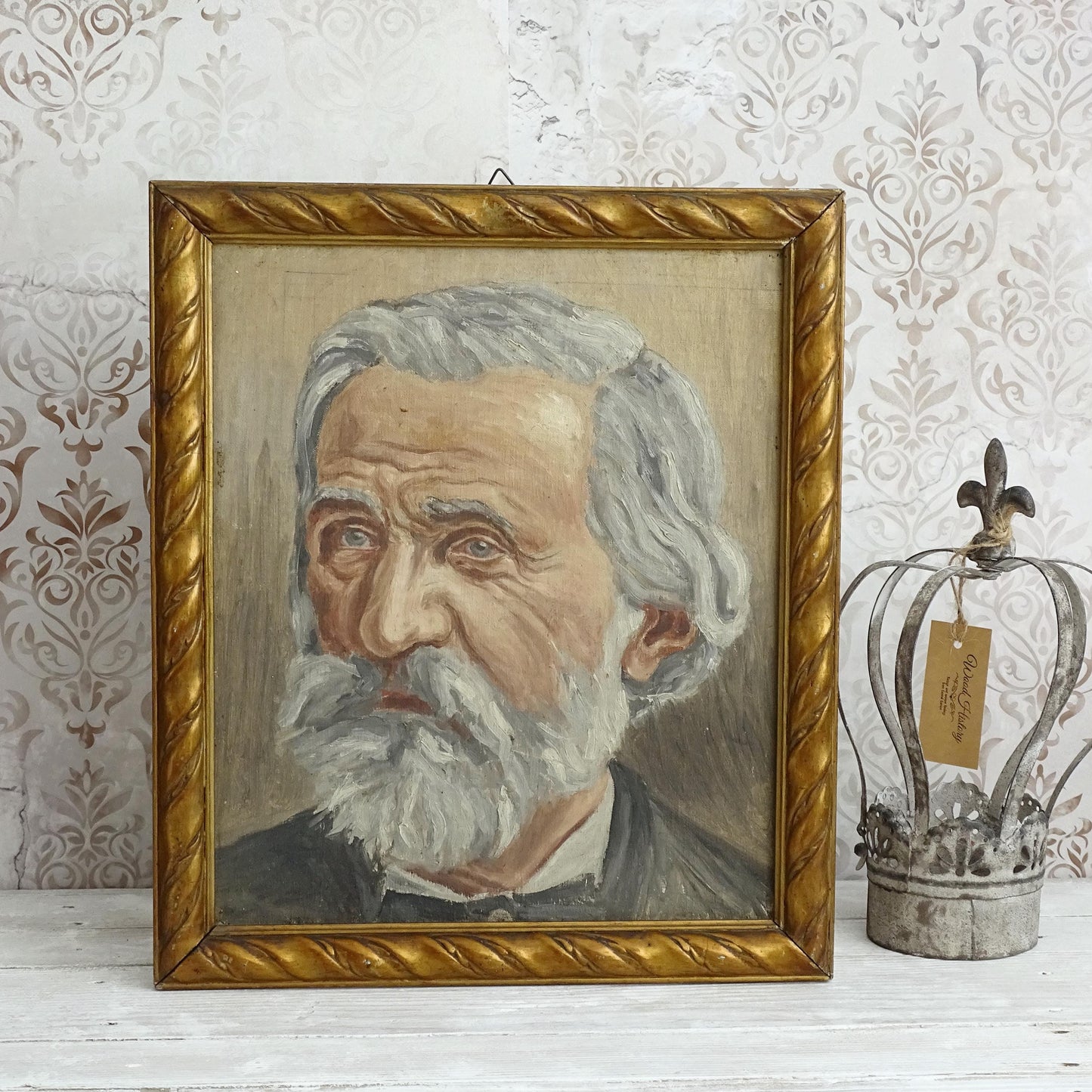 Giuseppe Verdi Antique Oil Painting, Framed Bearded Gentleman Male Portrait, Ornate Wood Frame, Italian Composer Signed Original Artwork