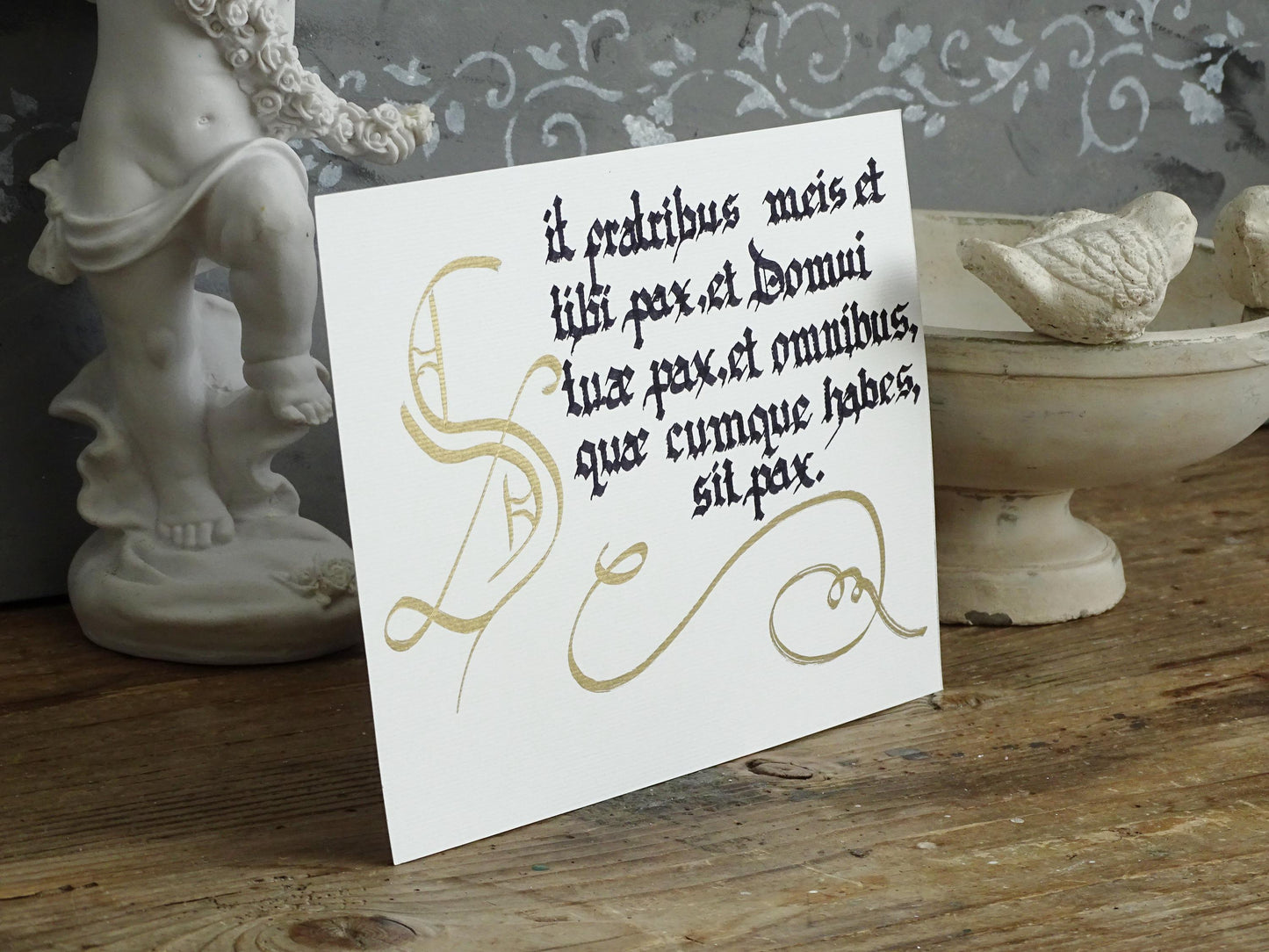 Original Artwork Hand Lettered Latin House Blessing: Gothic Calligraphy Ink Art