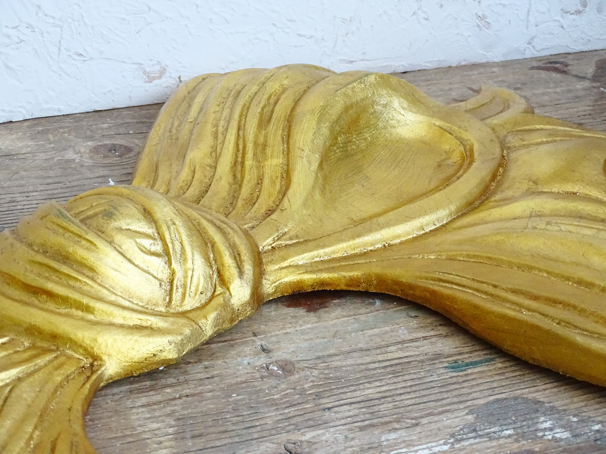 33.9" Hand Carved Gold Wooden Bow, Florentine Plaque, Extra Large Wall Decor Pediment, Panel