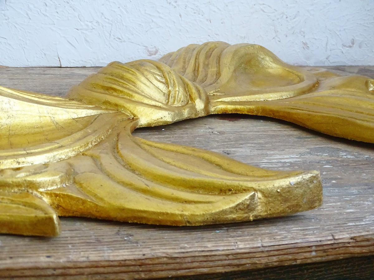 33.9" Hand Carved Gold Wooden Bow, Florentine Plaque, Extra Large Wall Decor Pediment, Panel