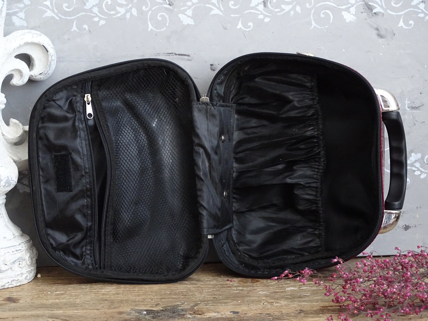 Maroon Train Case, Travel Makeup Organizer, Vanity Luggage, Cosmetic Suitcase, Faux Leather, Overnight Toiletry Hard Shell Storage