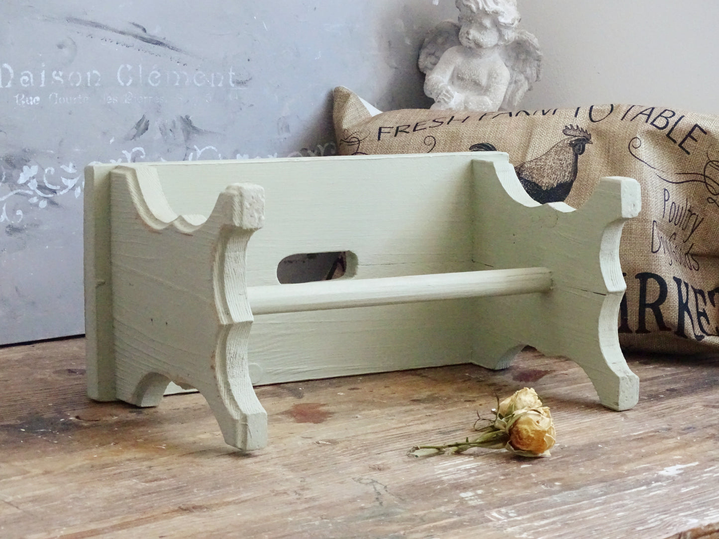 Distressed Green Wood Step Stool, Primitive Farmhouse Milking Stool, Plant Stand Bench