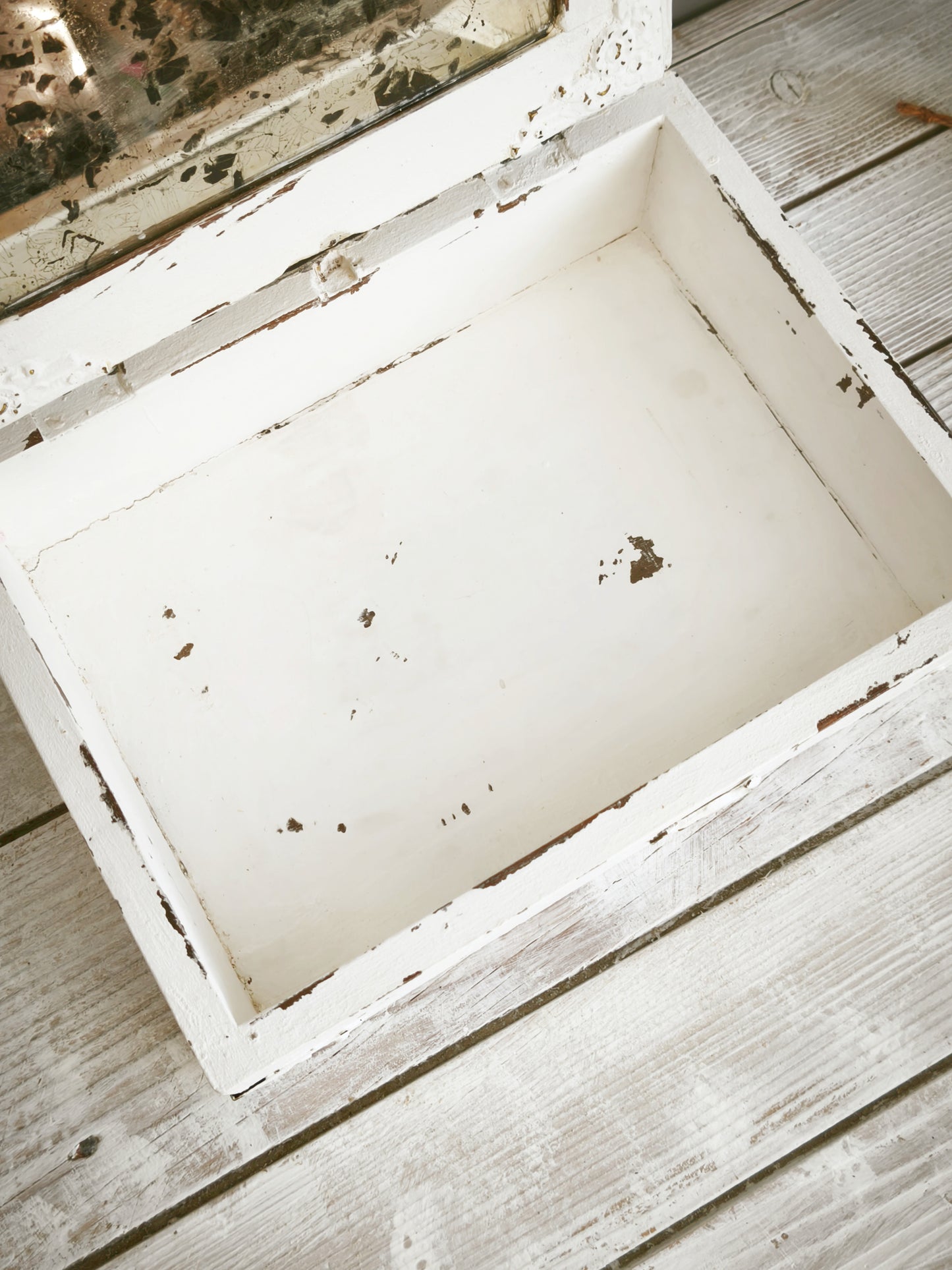 Antique Mirrored White Jewelry Wooden Box