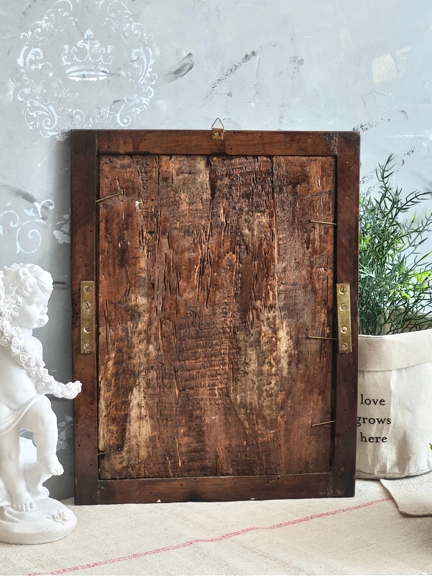 Antique Walnut Wood Wall Mirror, Primitive Wall Decor