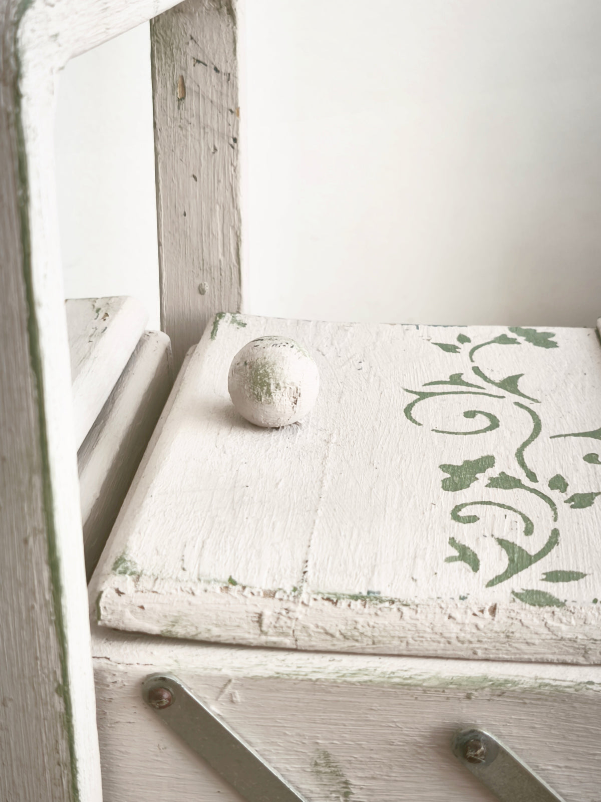 Antique Large Accordion Sewing Box: Shabby Chic Off White Wood Expandable Storage