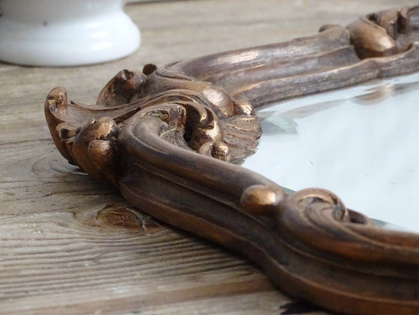 Antique Ornate Beveled Wall Mirror In Carved Wooden Frame, Baroque Style