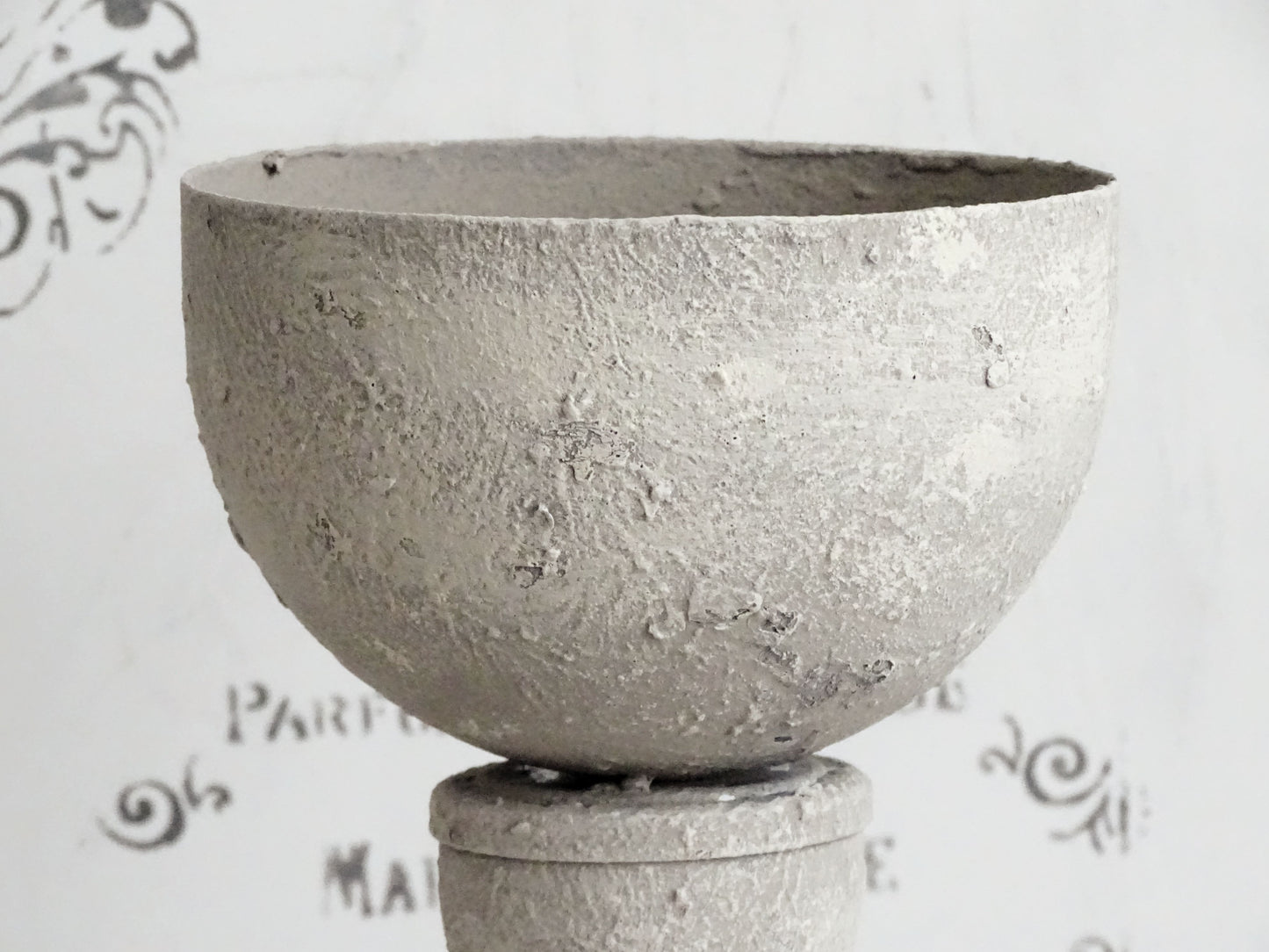 Metal Trophy Urn Vase Stone Effect, Gray Distressed, Shabby Chic Pedestal Plant Pot