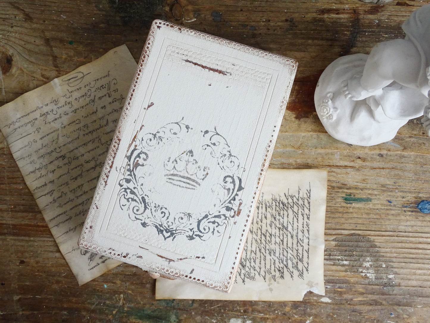 White Mirrored Wooden Box, Shaving Box