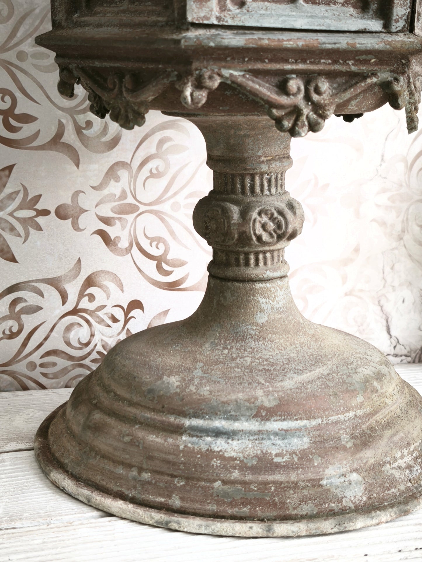 Antique Metal Church Candle Lantern Frosted Glass Windows, 1850s