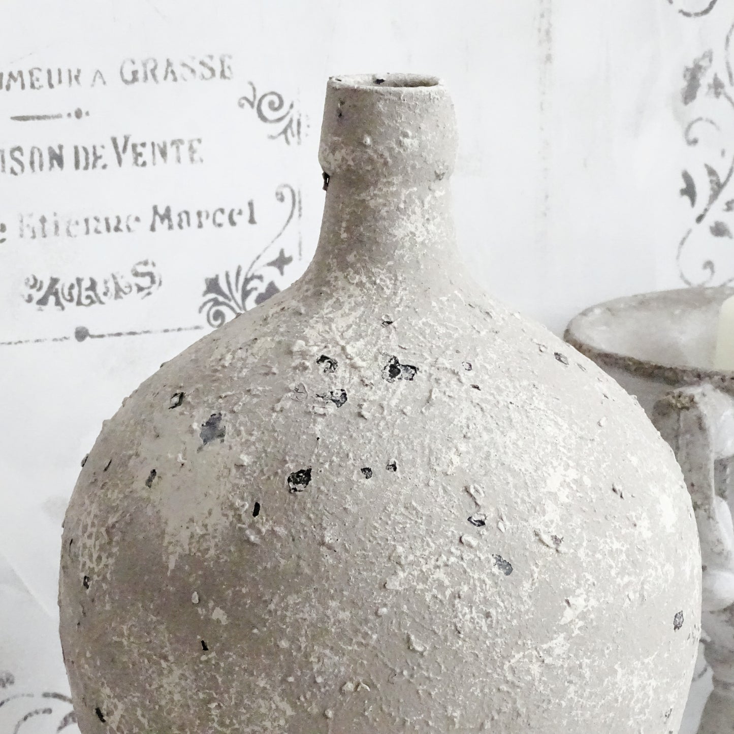 Distressed Gray Glass Bottle Vase with Stone Effect Finish